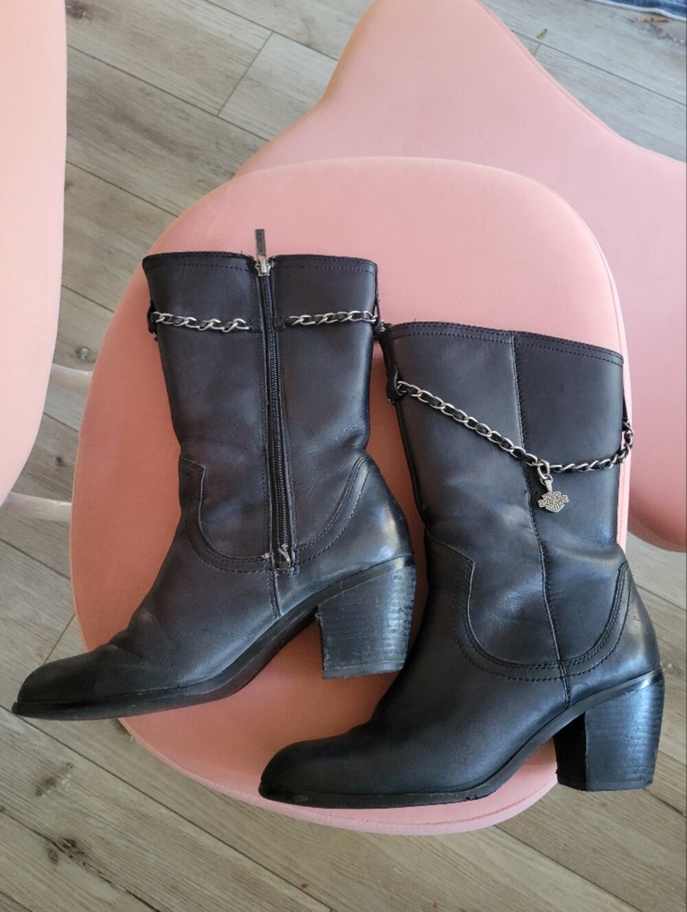 Harley Davidson Biker Ankle Boots Womens 8 Black Leather Chain Logo